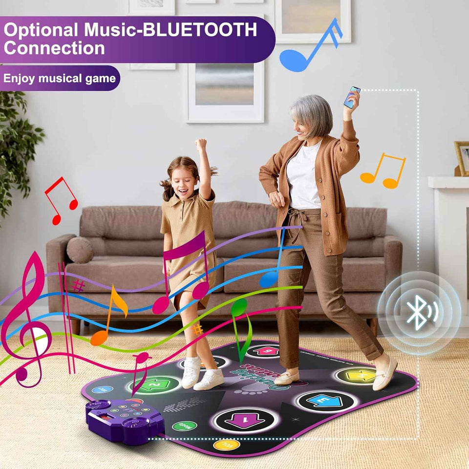 Flooyes Dance Mat Toys for 3-12 Year Old Kids, Electronic Dance Pad with Light-up 6-Button Wireless Bluetooth, Music Dance with 5 Game Modes, Birthday Toys Gifts for 3 4 5 6 7 8 9 10+ Year Old Girls