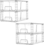 Vtopmart 4 Pack Stackable Storage Drawers, Clear Acrylic Drawer Organizers with Handles for Fridge, Bathroom, Kitchen, Undersink, Cabinet, Pantry