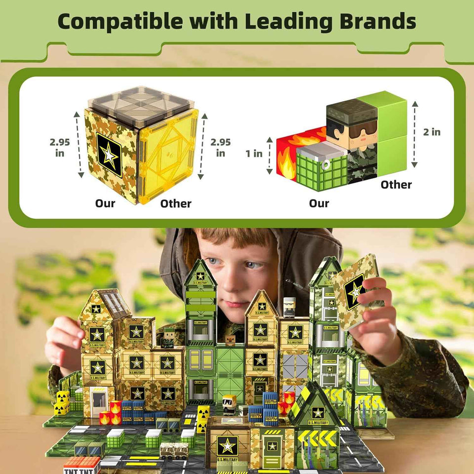 GobiDex 100PCS magnetic building blocks army toys for toddler kids ages 3-5, STEM construction toys for boys and girls