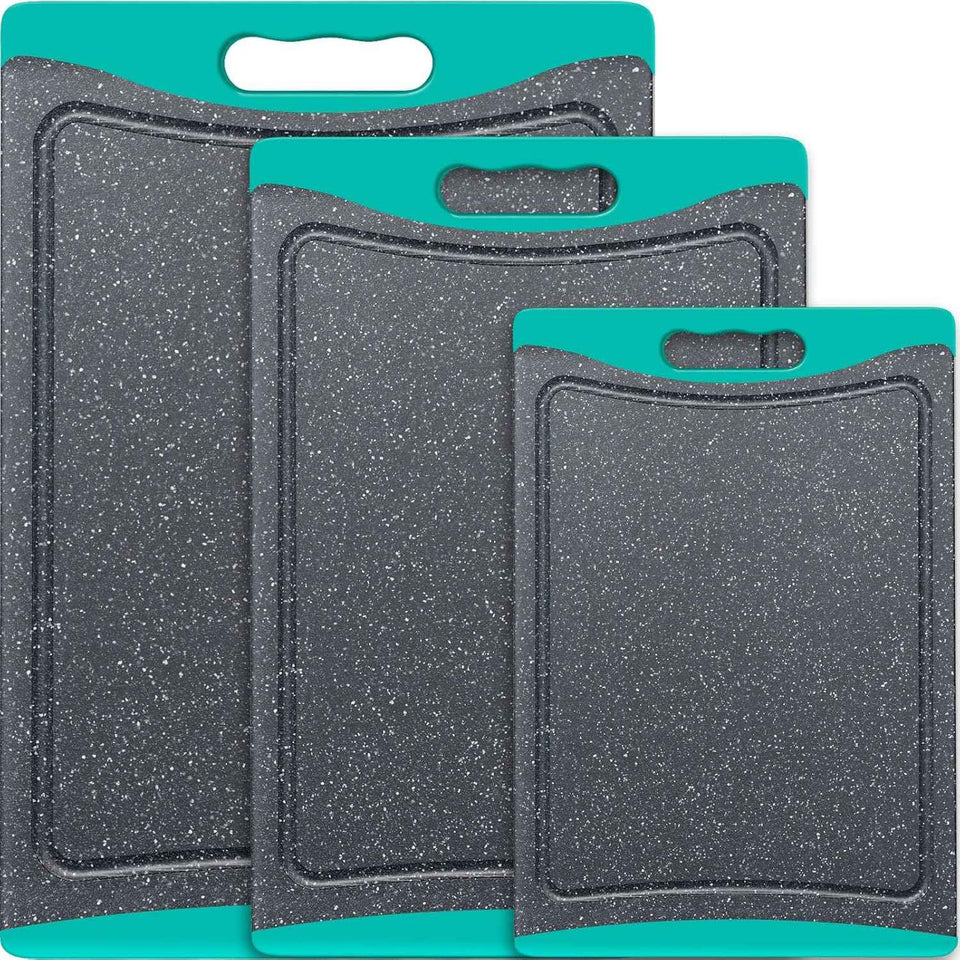 Extra Large Cutting Boards, Plastic Cutting Boards for Kitchen (Set of 3) Cutting Board Set Dishwasher Chopping Board with Juice Grooves Easy-Grip Handles, Dark Grey, Empune