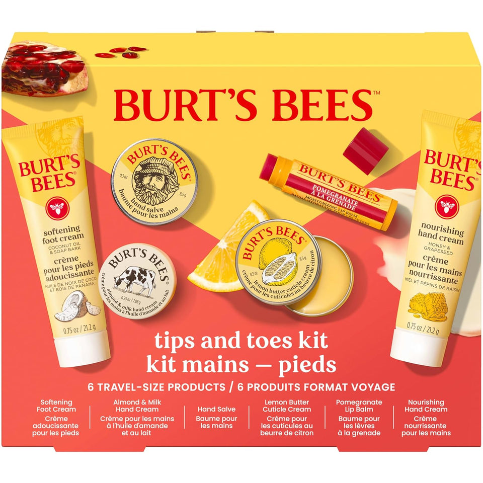 Burt's Bees Tips and Toes Kit, 6 Travel Size Products, Pomegranate Moisturizing, Hydrating, and Nourishing