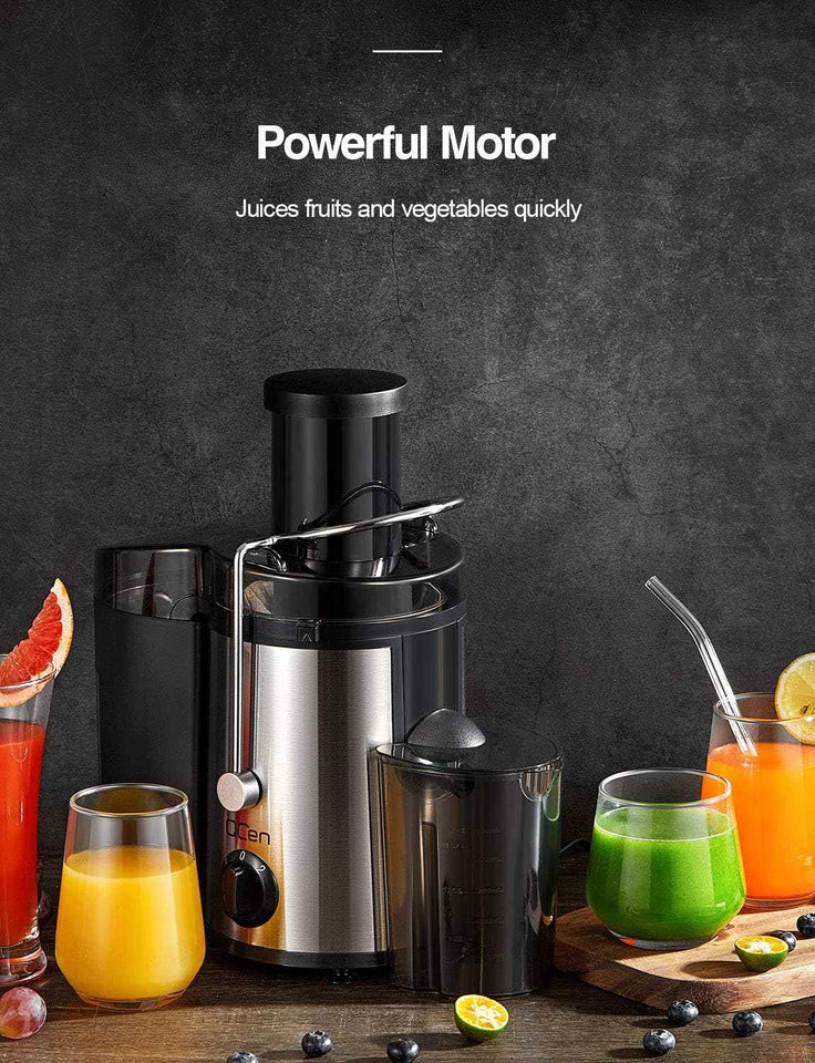 Qcen 500W Centrifugal Juicer Extractor with Wide Mouth Feed Chute for Fruit Vegetable, Easy to Clean Stainless Steel BPA-free