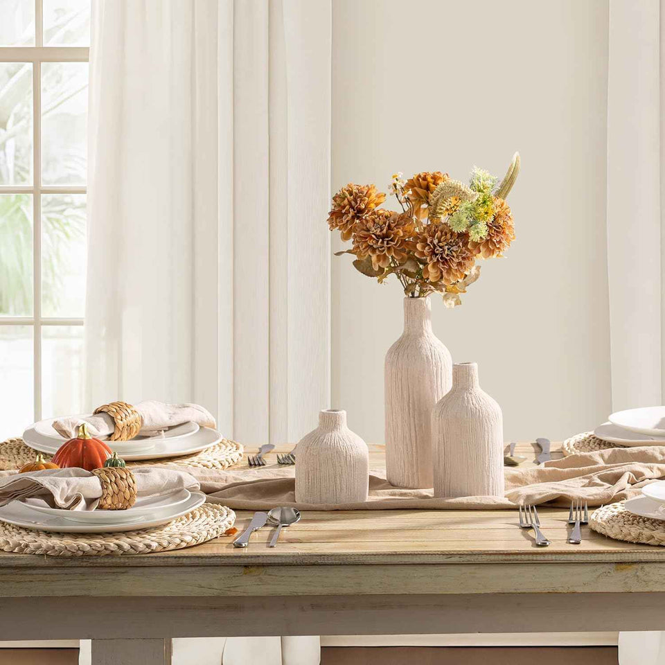 Ceramic Vase Home Table Decor - White Flower Vase Set of 3 Living Room Kitchen Decorations Farmhouse Modern Rustic Vases Decorative Centerpiece for Shelf Bedroom Office Bathroom Dining Coffee Desk