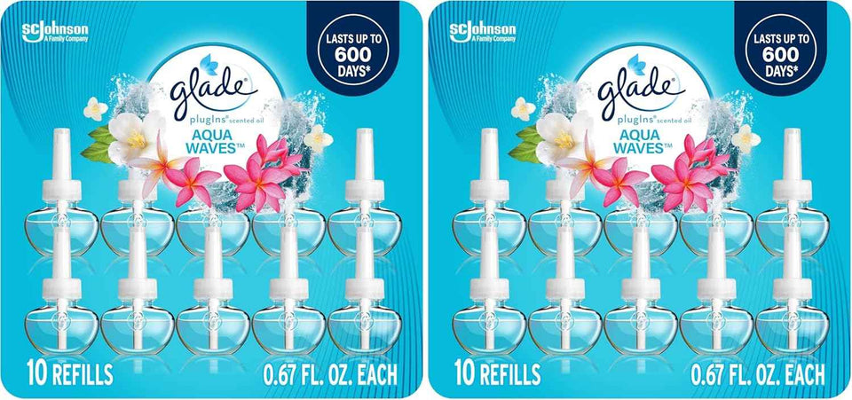 Glade PlugIns Refills Air Freshener, Scented and Essential Oils for Home and Bathroom, Aqua Waves, 6.7 Fl Oz, 10 Count