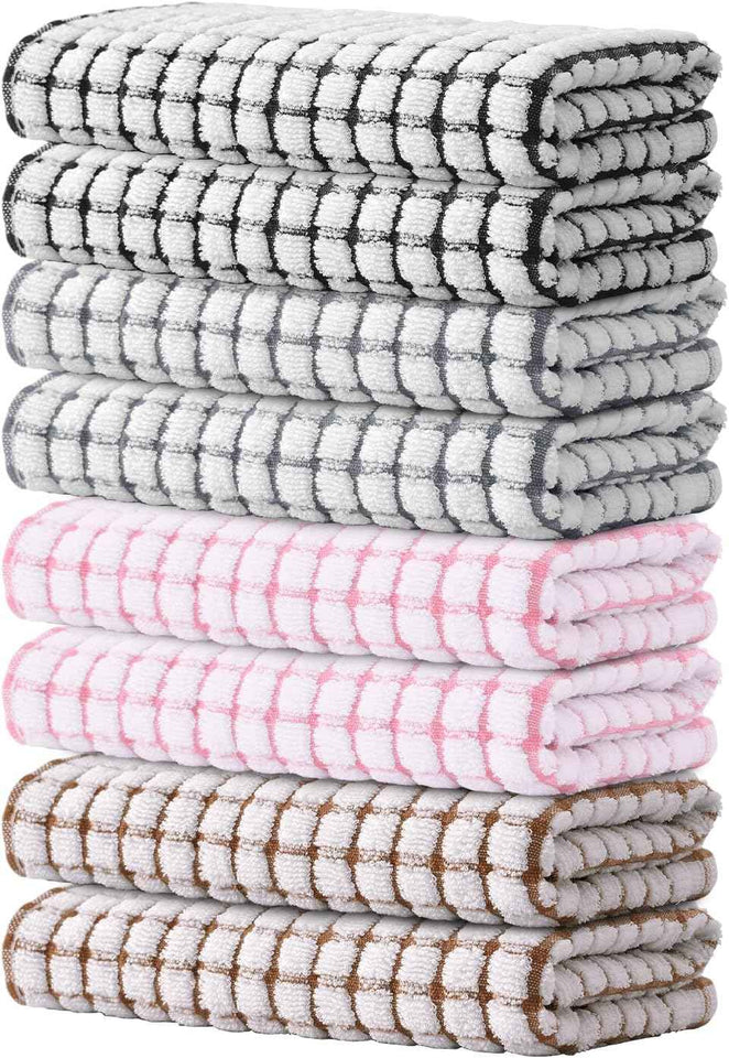Kitinjoy Cotton 8 Pack Terry Kitchen Dish Cloths, 12 x 12 Inches Super Soft and Absorbent Dish Rags, Quick Drying Dish Towels for Washing Dishes, Mixed Color