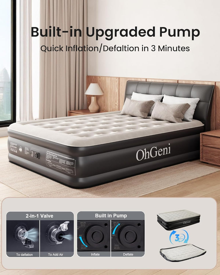 Air Mattress Queen with Built in Pump, Inflatable Mattress Blow Up Mattress 18 Raised Comfort,Upgraded Surface Portable Bed, Air Bed for Home, Guest, Camping, Colchone Inflable, 650 lbs