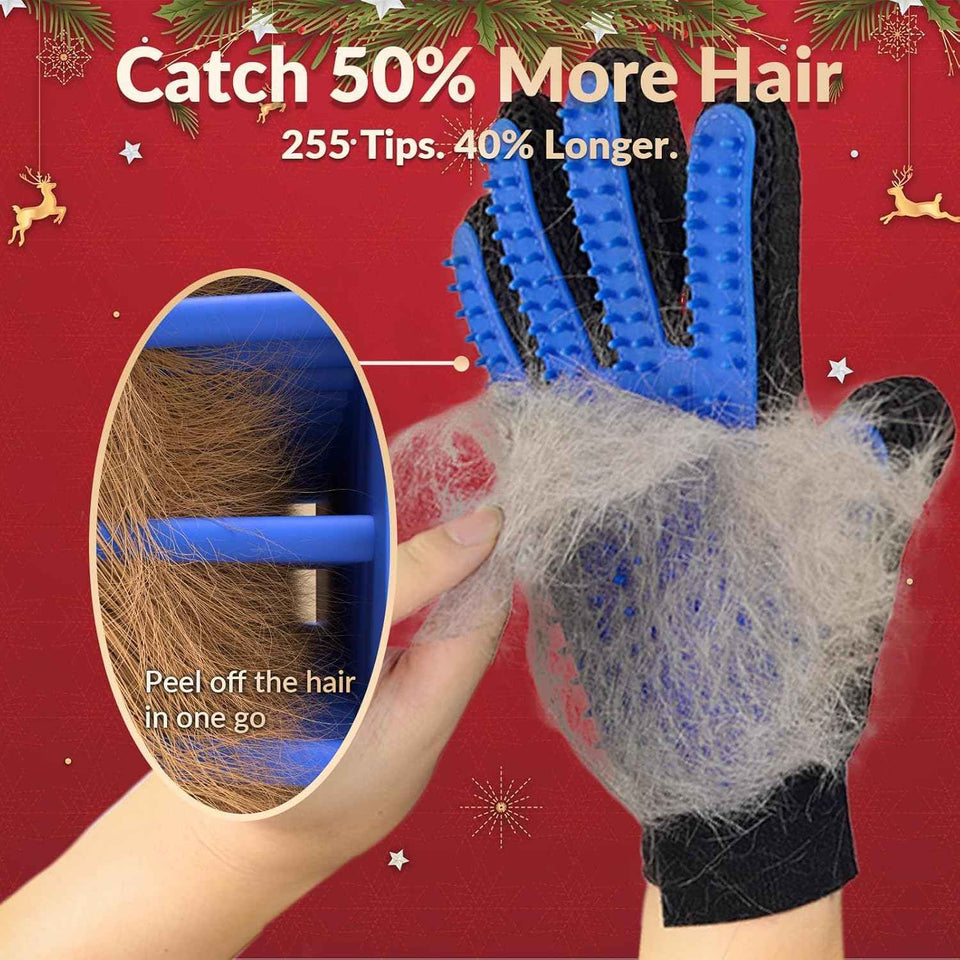 Efficient Pet Hair Remover Gloves for Dogs, Cats & Horses - Gentle Shedding Brushes for Long and Short Hair - 1 Pair Blue