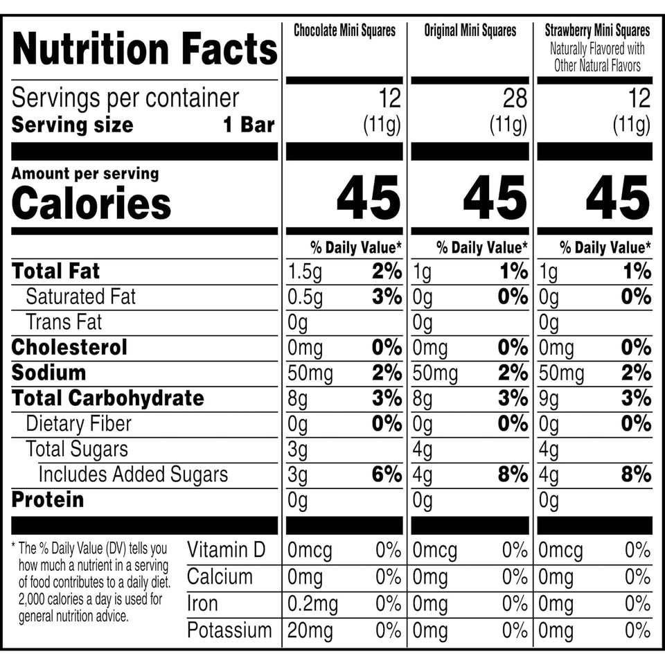 Kellogg's Rice Krispies Treats Mini Crispy Marshmallow Squares, Variety Pack, 20.1oz Box, 52 Bars, Chocolate, Original, Strawberry Flavors