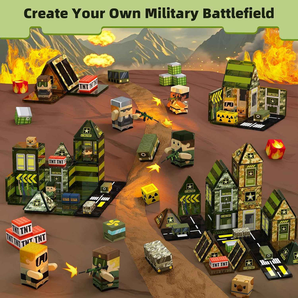 GobiDex 100PCS magnetic building blocks army toys for toddler kids ages 3-5, STEM construction toys for boys and girls