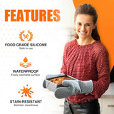 Grey Silicone Oven Mitts, Heat Resistant 2PCS with Soft Cotton Lining, Waterproof Grip, Kitchen Potholder, 12.5 Inch