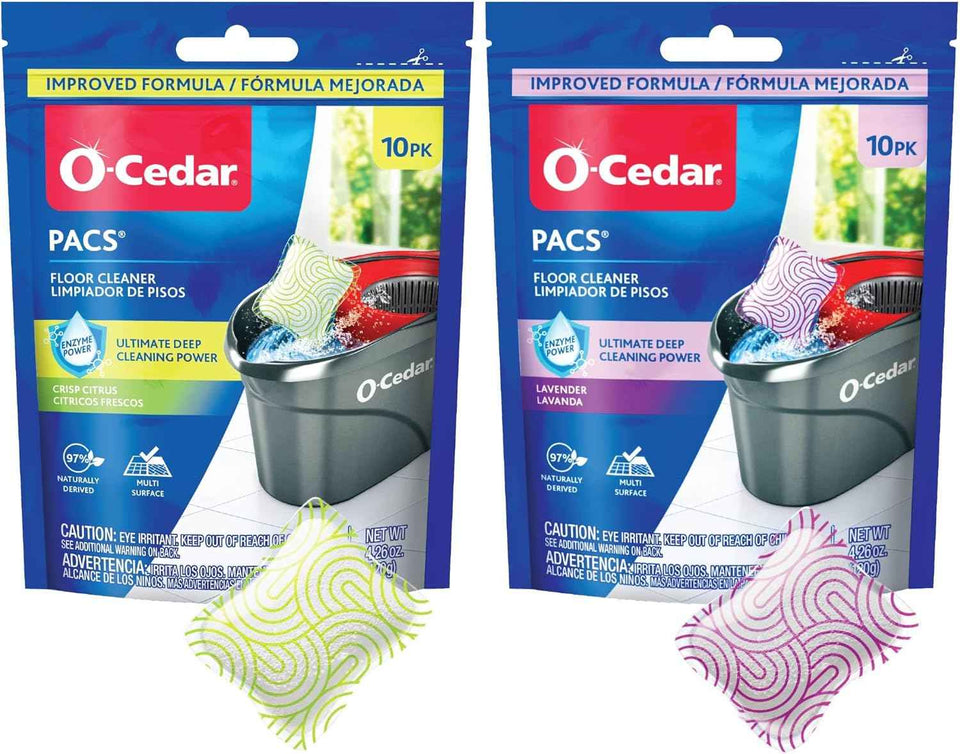 O-Cedar PACS Hard Floor Cleaner, Lavender Scent 10 Count (1-Pack) | Made with Naturally-Derived Ingredients | Safe to Use on All Hard Floors | Perfect for Mop Buckets