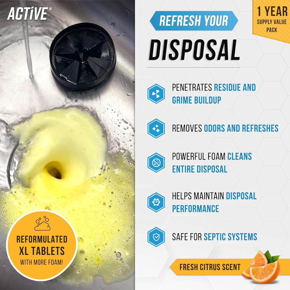 Garbage Disposal Cleaner Deodorizer Tablets, Foaming Citrus Fresh, 24-Pack