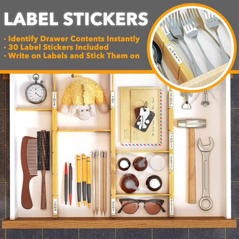 SpaceAid Bamboo Drawer Dividers with Inserts and Labels, Expandable Organization for Home, Office, Dressers, 4 Dividers