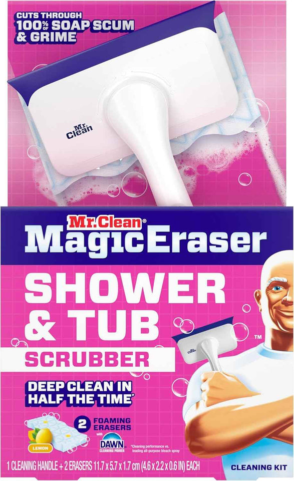 mr clean magic eraser shower tub scrubber bathroom cleaner lemon starter kit