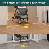 Cumbor 29.2–43" Baby Gate for Stairs, Wall-Mounted (Drill Required), Expandable No Bottom Bar Dog Gate, Auto Close Extra Wide Walk Thru, Pet & Toddler Proof Gate, Top & Bottom of Stairways (White)