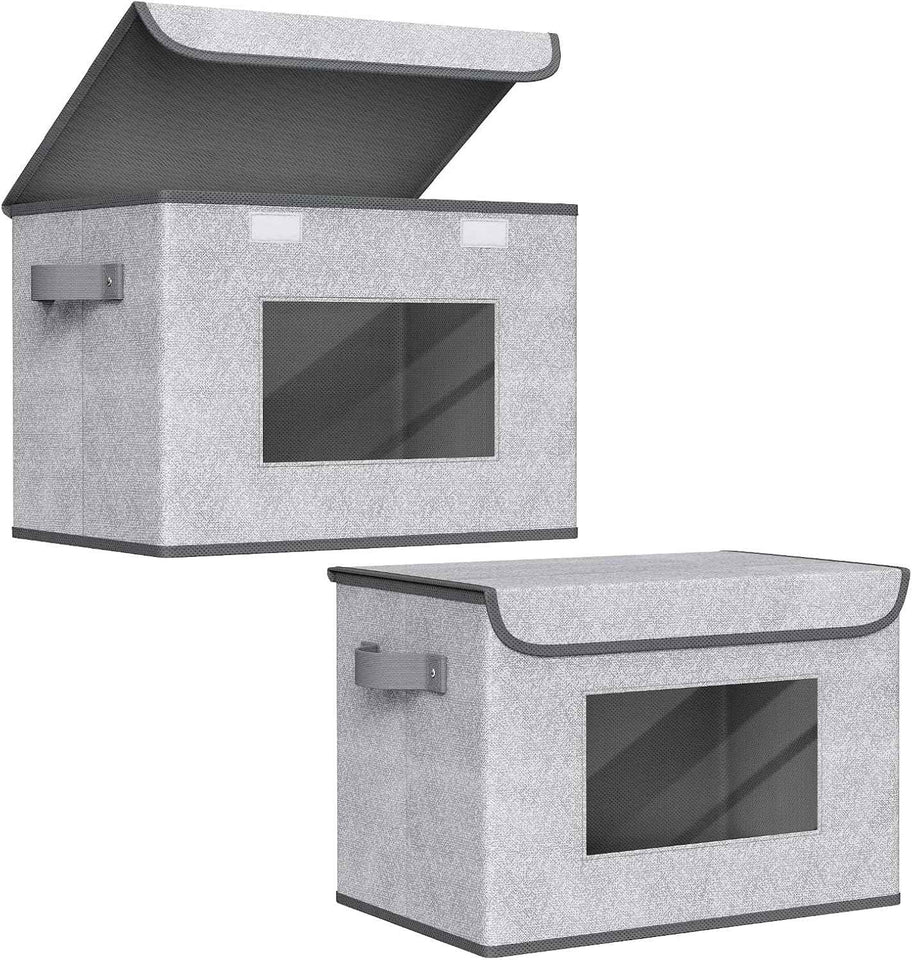 Univivi Fabric Foldable Storage Boxes [4-Pack] Large Collapsible Stackable Storage Bins with Lids, Closet Organizers and Storage Cube Basket for Home, Office, Bedroom (Gray, 17“ x 12” x 12")