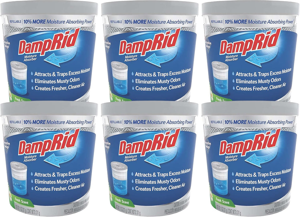 DampRid Refillable Moisture Absorber, 11 oz., 6-Pack – Fresh Scent Moisture Absorbers, 10% More Absorbing Power*, Eliminates Musty Odors for Fresher, Cleaner Air