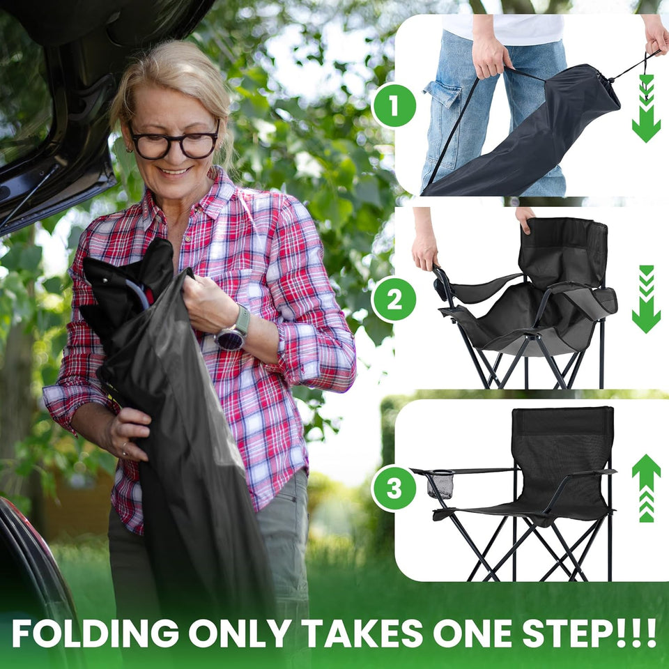 2 Pack Portable Camping Chairs Folding Lawn Chair Outdoor Lightweight Beach Chair with Cup Holder & Carry Bag for Outside Sports, Fishing, Hiking, Travel, Picnic, Backyard (Black-Dark)