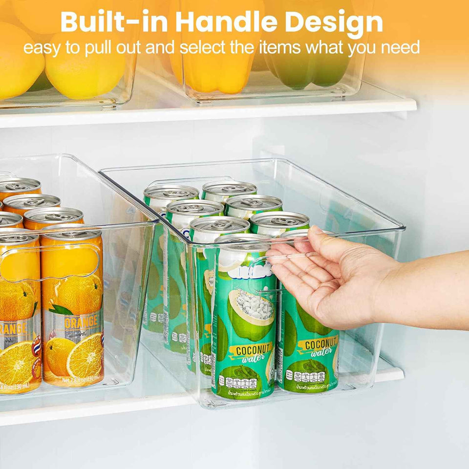 YIHONG 6 Pack Clear Pantry Organizer Bins, Plastic Containers with Handle for Kitchen,Freezer,Cabinet,Closet,Bathroom Under Sink Storage