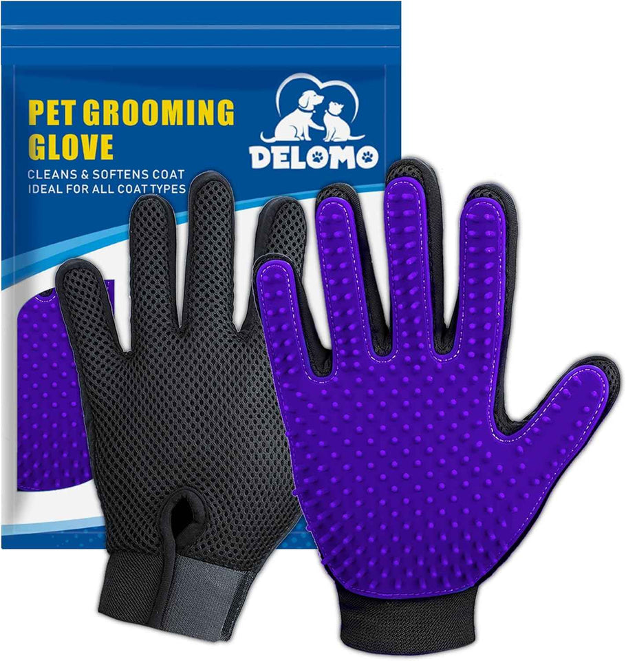 Upgrade Efficient Pet Hair Remover Gloves - Gentle Shedding Brushes for Dogs, Cats & Horses with Long and Short Hair - 1 Pair (Blue)
