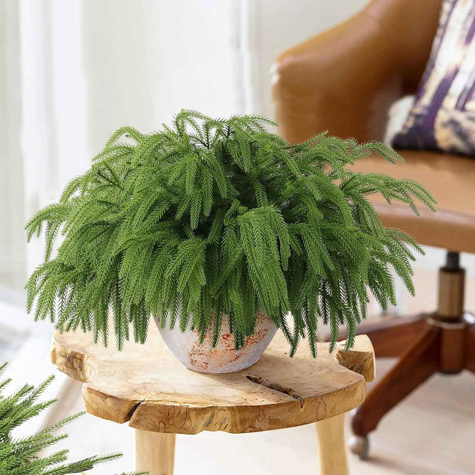 12 Pcs Artificial Norfolk Pine Branches, Norfolk Pine Artificial Pine Stems DIY Crafts Faux Christmas Greenary Norfolk Pine Branches for Xmas Wreath Garland Home Decor (12)