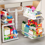 ADBIU Under Sink Organizer, 2 Pack 2 Tier Expandable Height (13.2" - 17.2") Pulling Out Kitchen Bathroom Cabinet Organizers