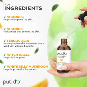 pura d'or 20% vitamin c serum 4 oz - lightweight, retinol, hyaluronic acid, ferulic acid treatment for face & eyes - men & women
