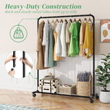 Simple Trending Clothing Rack for Hanging clothes, Portable Garment Rack with Bottom Shelf, Metal Clothes Rack on Wheels for Bedroom, Laundry Room, Black
