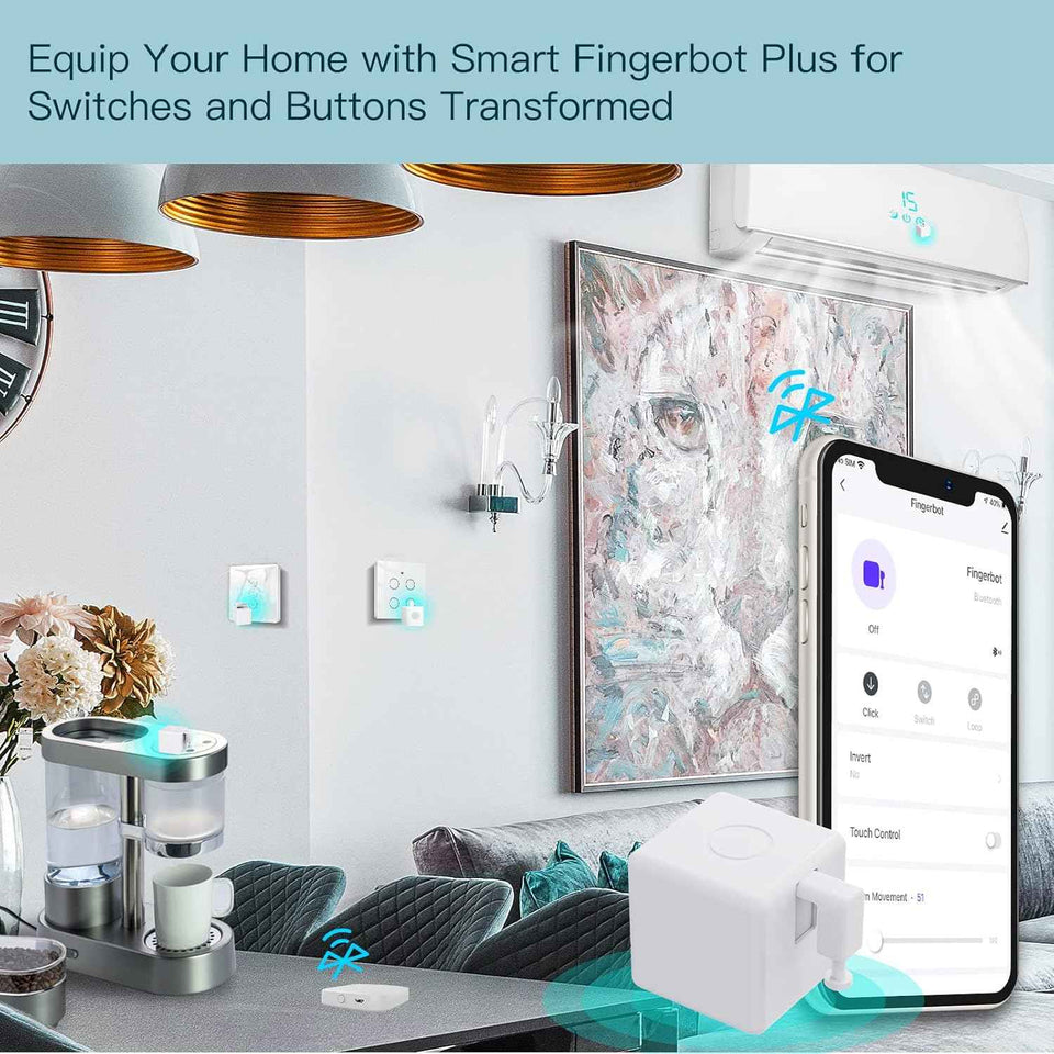 moesgo 2nd generation smart bluetooth fingerbot plus, wireless smart light switch button pusher bot, remote control, tuya app compatible with alexa and google home