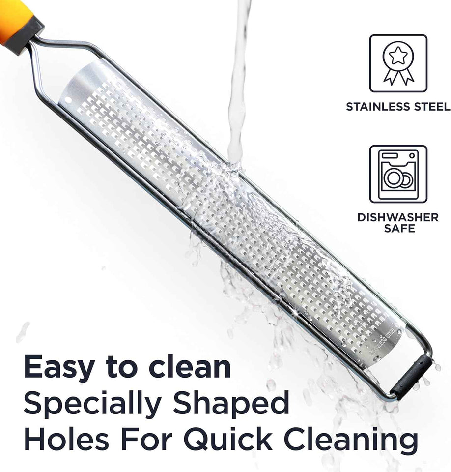 Deiss PRO Citrus Lemon Zester & Cheese Grater - Razor-Sharp Stainless Steel Blade + Protect Cover - Dishwasher Safe Grater for Parmesan, Citrus, and More