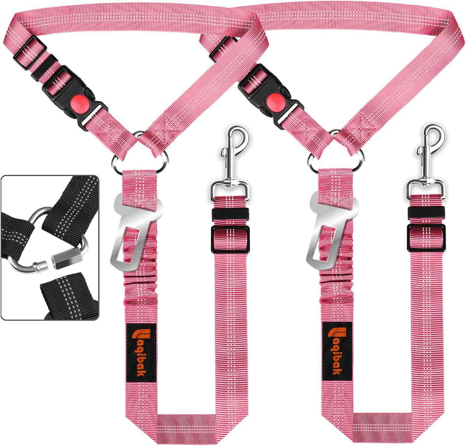 Removable Dog Seat Belt Harness for Car, 3 in 1 Pet Dog Car Seatbelt Leash, Retractable Restraint Secures to Vehicle Headrest & Adjustable Reflective Bungee Dog Seatbelt Tether, Blue and Black
