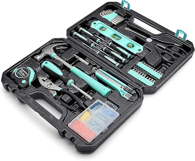 Basics Household Tool Kit With Storage Case, 142 Piece, Turquoise, 13.39 x 9.25 x 2.95 inch