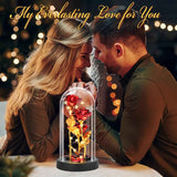 Red Valentines Day rose gift for her, women's light up glass rose in a dome, birthday gifts for women