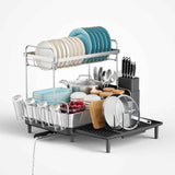 SUNLY 2 Tier Extra Large Dish Drying Rack, Expandable for Kitchen Counter, Multifunctional, Black