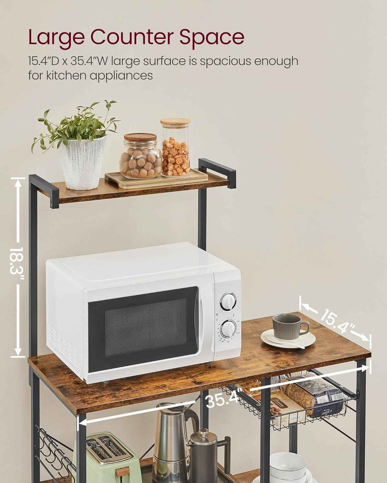 VASAGLE Baker's Rack with Wire Basket and 6 Hooks for Kitchen Storage