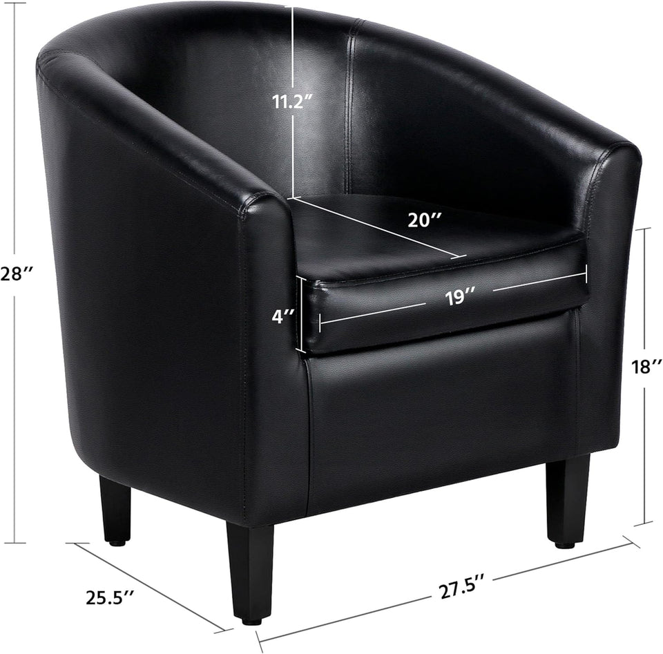 Yaheetech Barrel Chairs Set of 2, Faux Leather Club Armchairs, PU Leather Accent Chairs with Soft Padded Seat for Living Room Bedroom Waiting Reading Room, Black