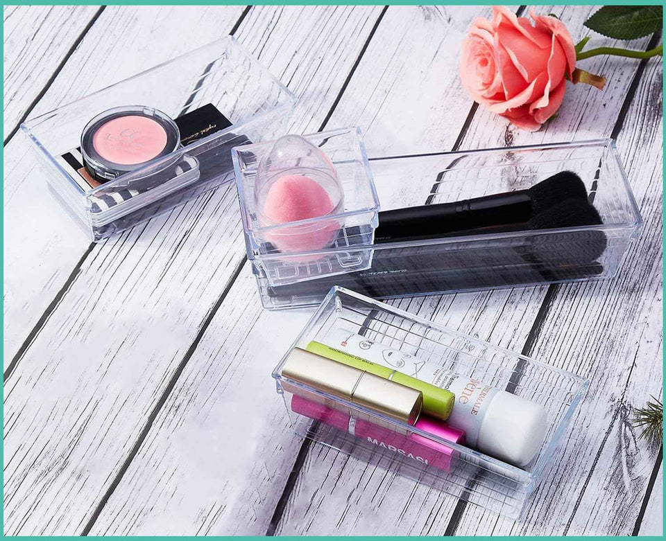 DCA 6 Pack Clear Acrylic Drawer Organizer Trays for Makeup Cosmetics Utensils Office Storage Bins