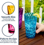 US Acrylic Optix 20oz BPA-free reusable drinking glasses set of 8 in jewel tone colors, made in USA, top rack dishwasher safe