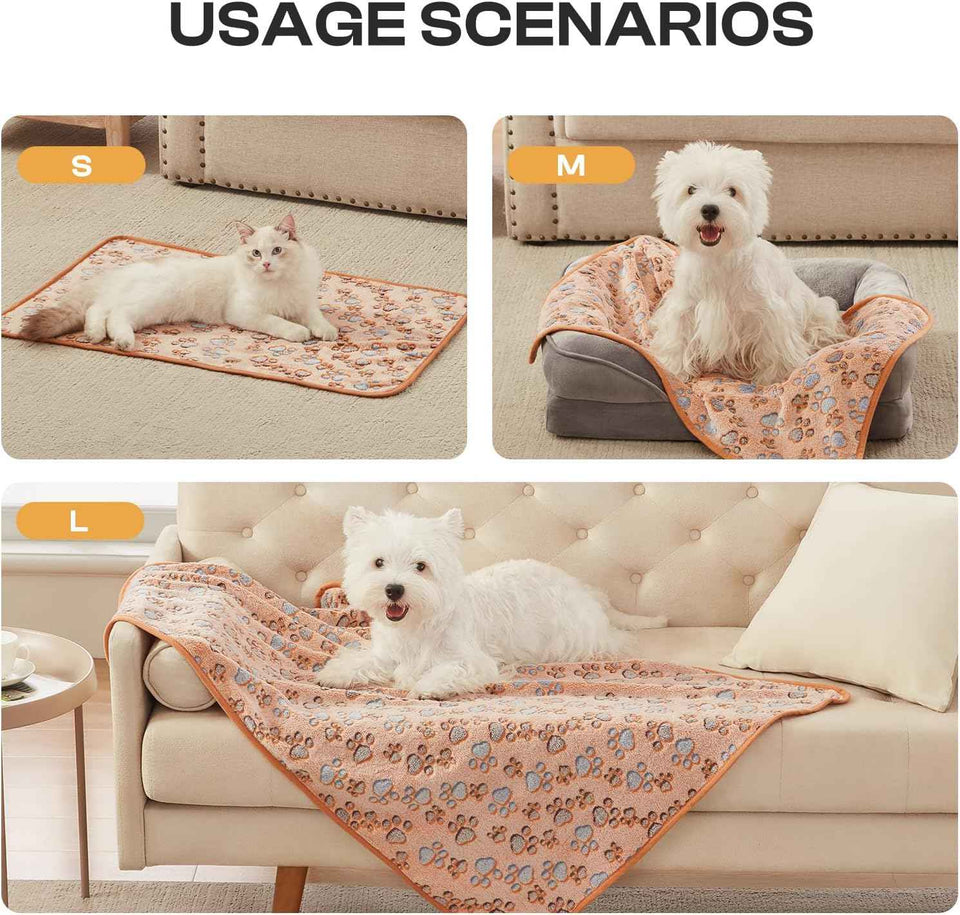 1 Pack 3 Blankets Super Soft Fluffy Premium Fleece Pet Blanket Flannel Throw for Dog Puppy Cat Paw Brown/Pink/White Small(23x16 inch)