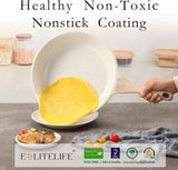 eslite life non-stick ceramic frying pan skillet, non-toxic egg omelette kitchen cooking pans compatible with all stovetops white 8