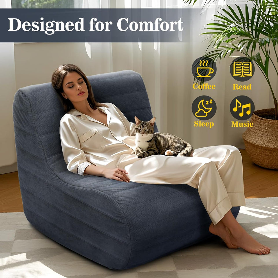 Bean Bag Chair, Fireside Bean Bags Lazy Sofa Sack, Big Beanbag Chair Floor Couch, Memory Foam Lounge Chair for Bedroom, Living Room, Office and Home (Gray)