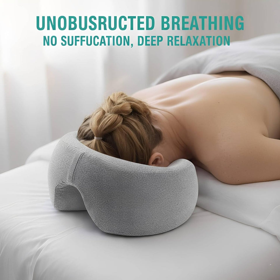 Flaskars Face Down Pillow with Breathable Fabric for Massage Table, Memory Foam Stomach Sleeping Cushion, Massage Face Cradle Headrest for Spa, Eye Surgery Recovery and Relaxation (Gray)