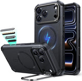 ESR for iPhone 17 Pro Max Case with Stash Stand, 7X Military-Grade Drop Protection with Camera Control, Shock-Absorbing Phone Rugged Cover, Compatible with MagSafe Accessories, Cyber Series, Black