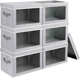 Storage Bins with Lids - Fabric Closet Storage Bins with Window, Collapsible Baskets for Shelves 4 Pack, Home Decorative Boxes for Clothes, Closet, Office, Grey
