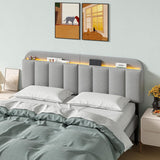 ONBRILL Adjustable Headboard for King/California King Size Bed Frame, Linen Fabric Bed Headboard with Storage & RGB LED Light in Modern Vertical Channel Design, Light Grey