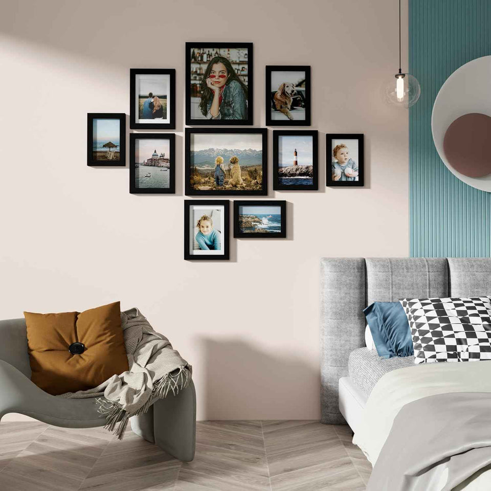 Vittanly 10-pack picture frames collage wall decor set with 8x10, 5x7, 4x6 frames, black engineered wood