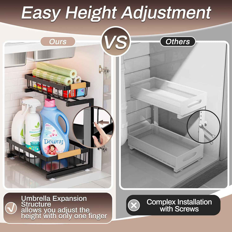 ADBIU Under Sink Organizer, 2 Pack 2 Tier Expandable Height Kitchen Bathroom Cabinet Organizers