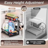 ADBIU Under Sink Organizer, 2 Pack 2 Tier Expandable Height Kitchen Bathroom Cabinet Organizers