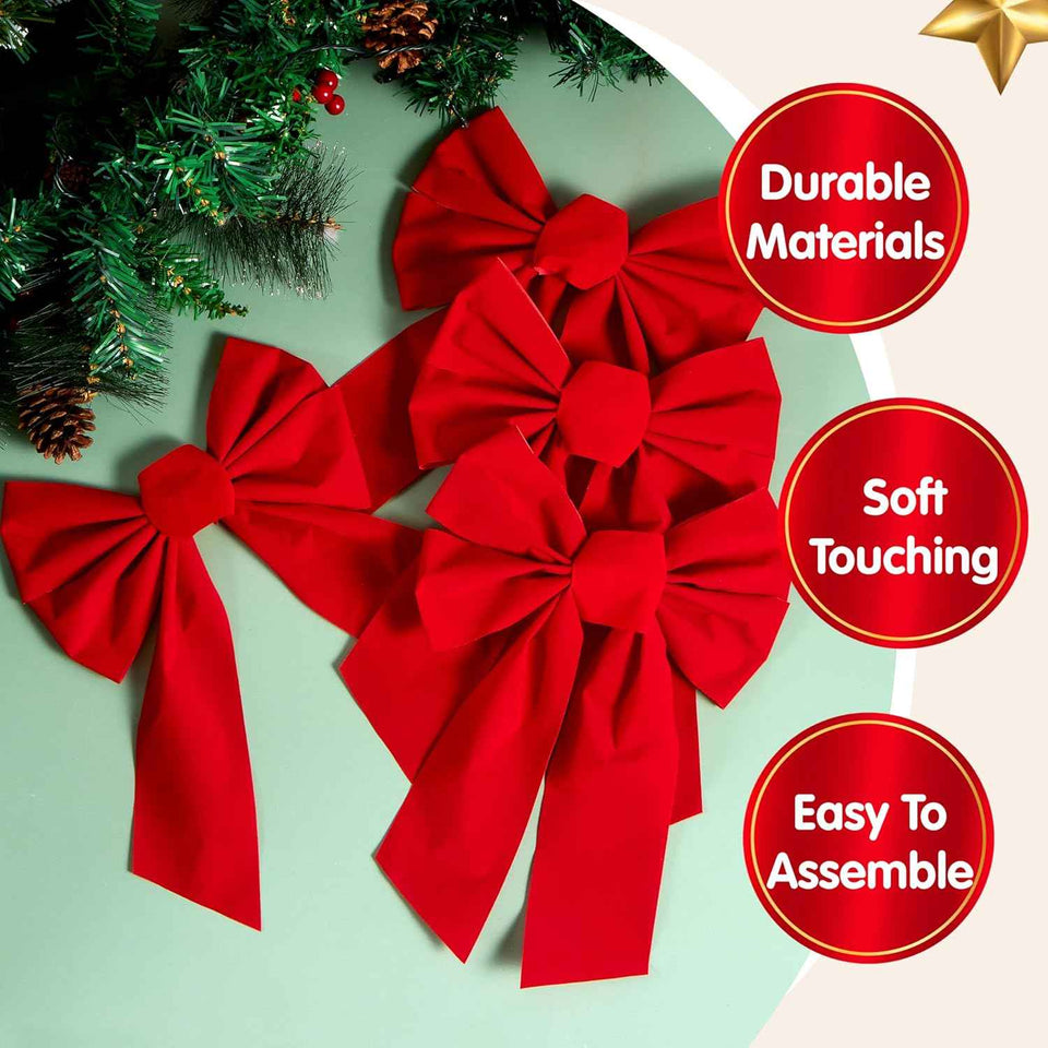 JOYIN 12 Pack Christmas Red Velvet Bows, 13" Long by 9" Wide Decorative Christmas Bows for Wreath Garland Tree Decor, Indoor Outdoor Holiday Decorations