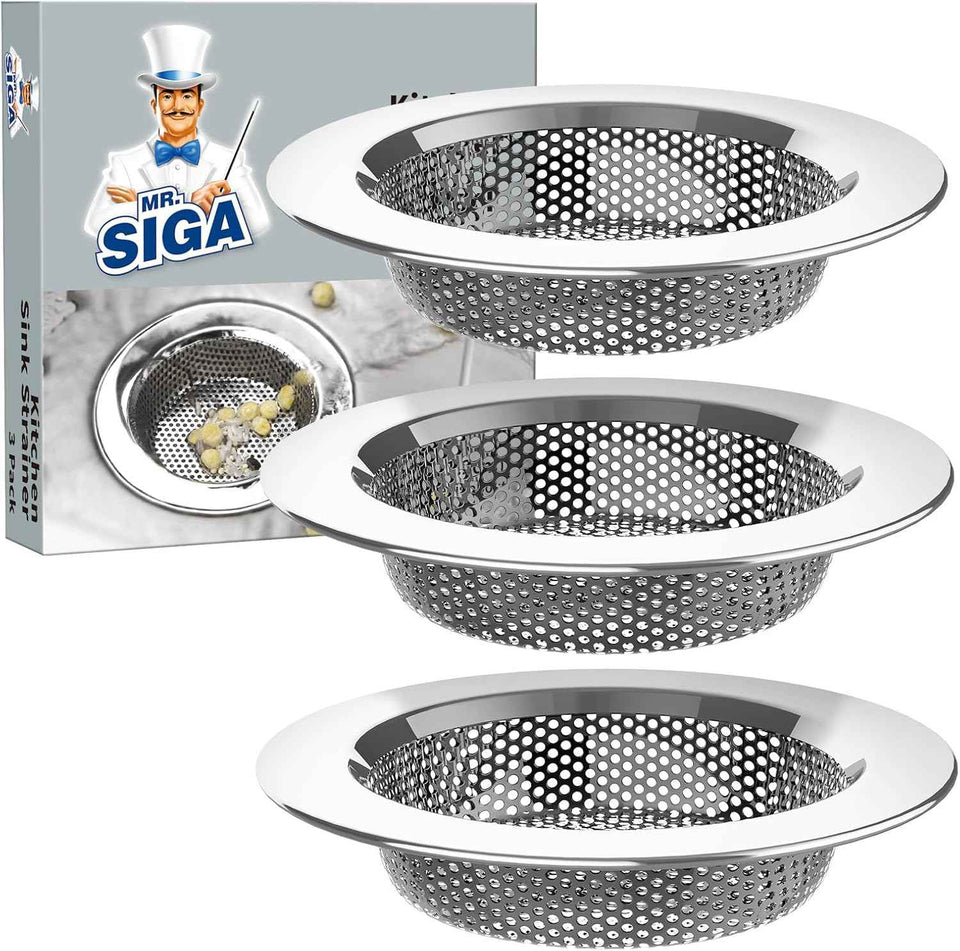 MR.SIGA Kitchen Sink Strainer, stainless steel, dishwasher safe, 4.4 inch outer diameter, pack of 3